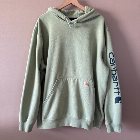 Men's Big and Tall 2XL Carhartt Sage Green Pullover Hoodie Loose Fit - Picture 2 of 11